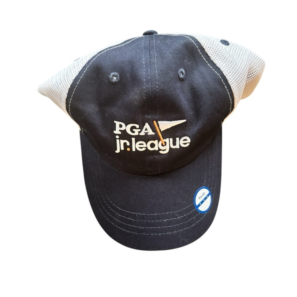 PGA Jr. League SnapBack Cap Ages 5-12 Navy White Adjustable Mesh Canvas NWT